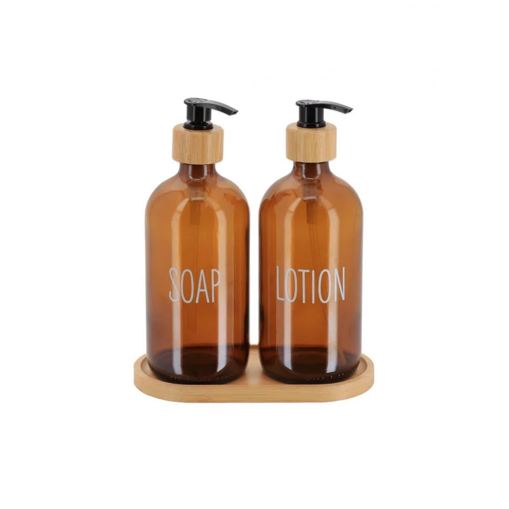 Φωτογραφία προϊόντος: Dispenser γυάλ.set/2 σε bamboo βάση 500ml/17,5x8x21,5cm