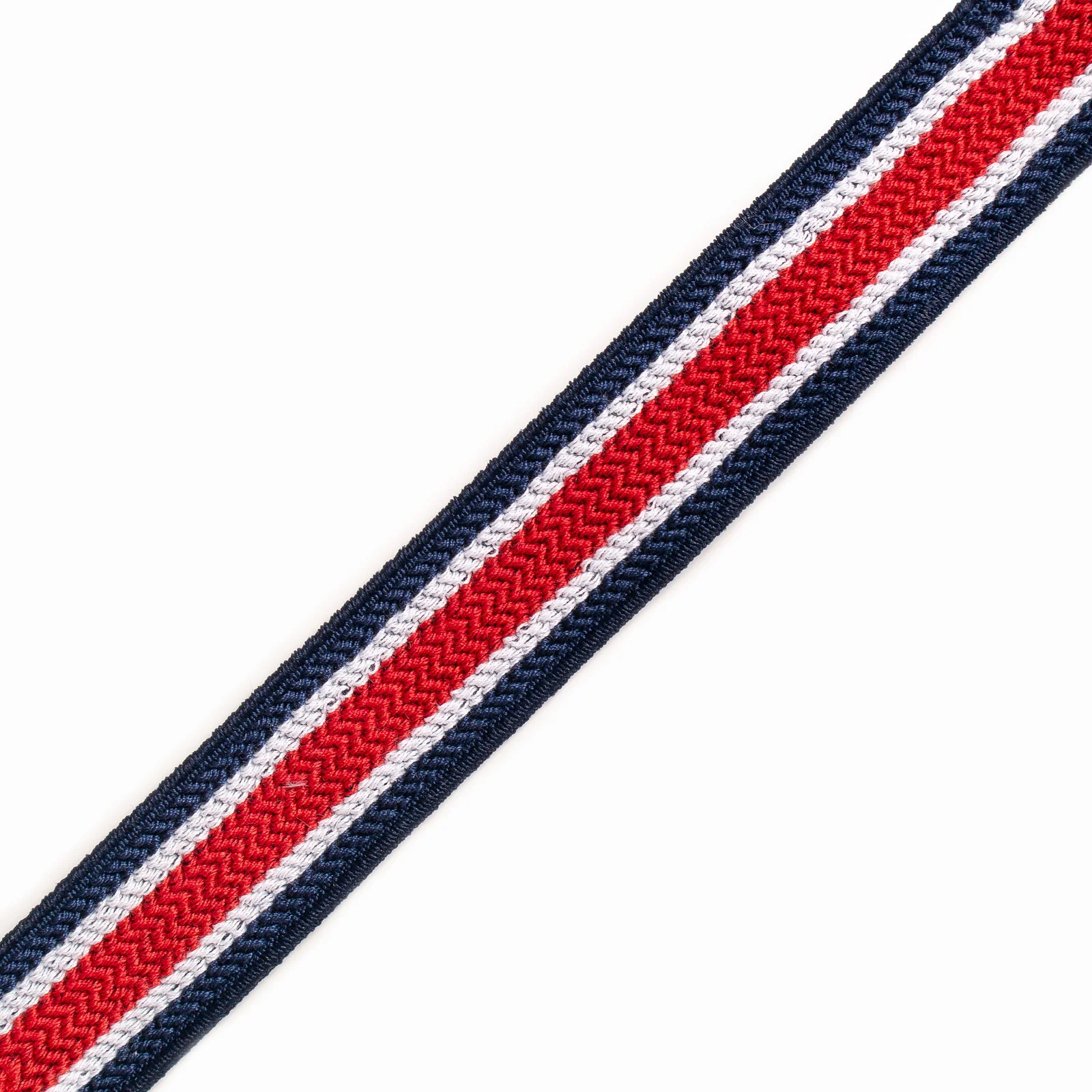 Φωτογραφία προϊόντος: Elastic Herringbone Stripes Blue - White - Red 2.5 Cm