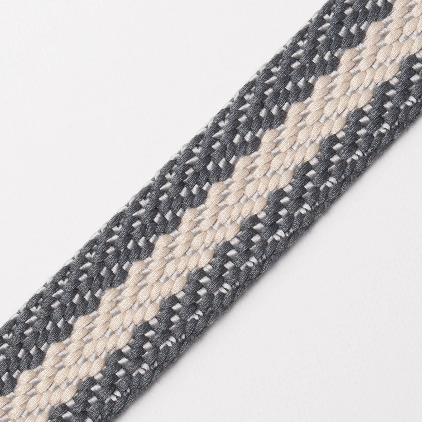 Φωτογραφία προϊόντος: Tape Belt Herringbone Woven Striped Dark Grey - Ecru 3 Cm