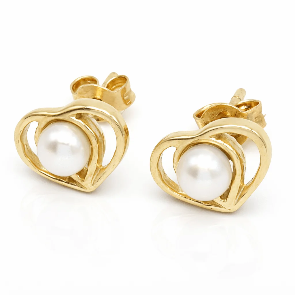 Φωτογραφία προϊόντος: fenixjewelry Xρυσα Γυναικεία Σκουλαρίκια Καρδιες Μαργαριταρι 14κ XΣ17