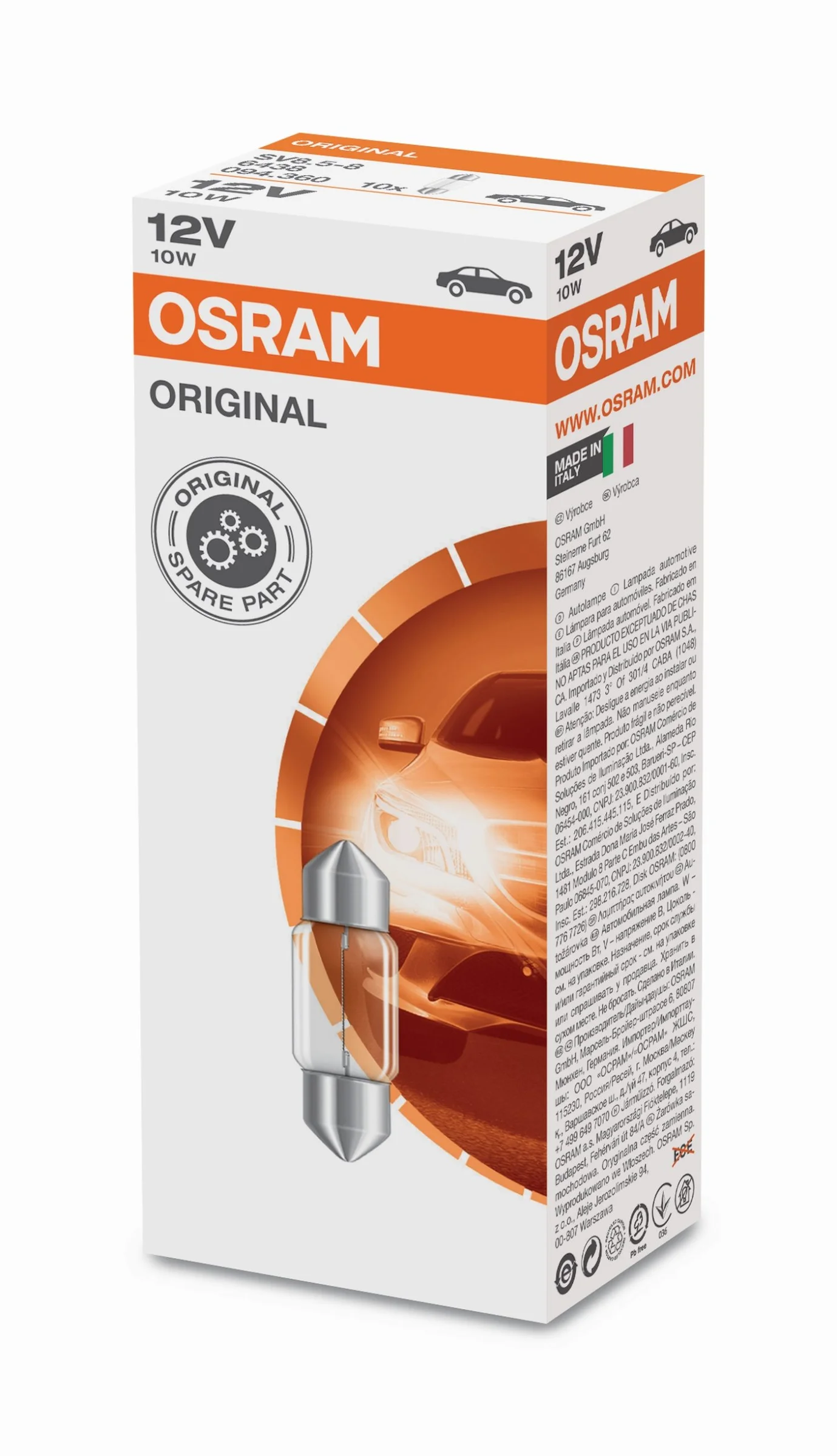 Φωτογραφία προϊόντος: OSRAM C10W 12V SV8,5 Original Line (6438) 1τμχ
