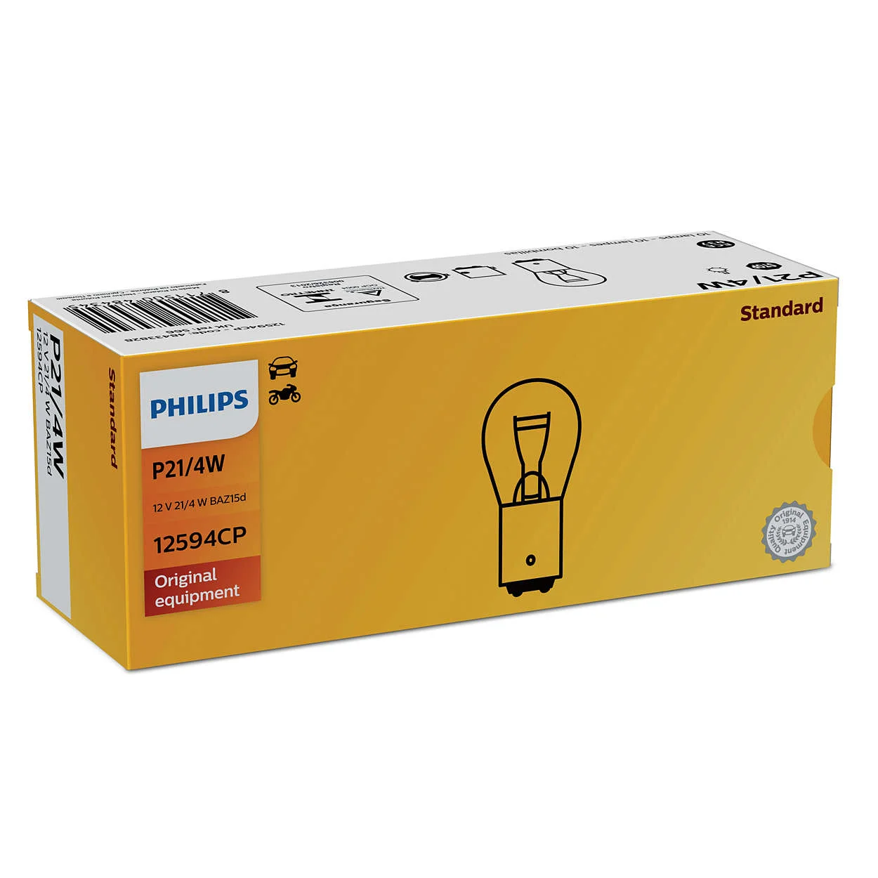 Φωτογραφία προϊόντος: PHILIPS P21/4W 12V 21/4W BA15s Standard (12594CP) 1τμχ