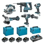 Φωτογραφία προϊόντος: Makita DLX5038PTJ - Σετ DTD154ZJ Παλμικό Κατσαβίδι , DHR243ZJ Κρουστικό Σκαπτικό DGA506ZJ Τροχός 125mm , DHS680Z Δισκοπρίονο 18V, DHP481Z Κρουστικό Δραπανοκατσάβιδο