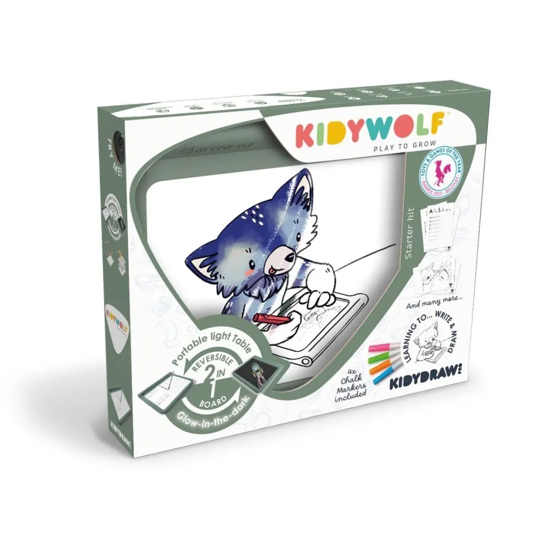 Φωτογραφία προϊόντος: 180620 Kidywolf Tablet ζωγραφικής με φως, 2 όψεων με οθόνη LΕD και μαυροπίνακα