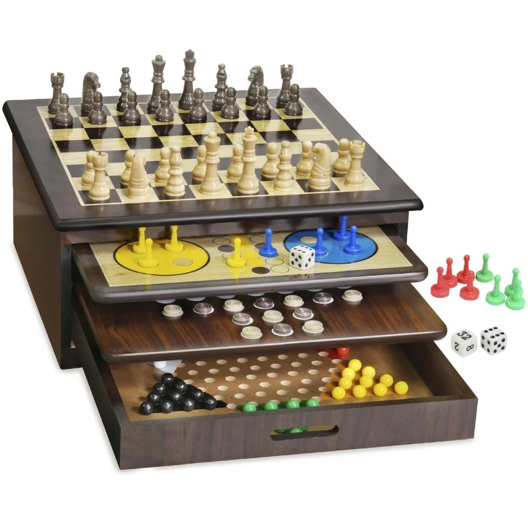 Φωτογραφία προϊόντος: Ambassador Games Tables GF033 Ambassador Craftsman Game House Deluxe Σετ ξύλινα επιτραπέζια κλασικά παιχνίδια