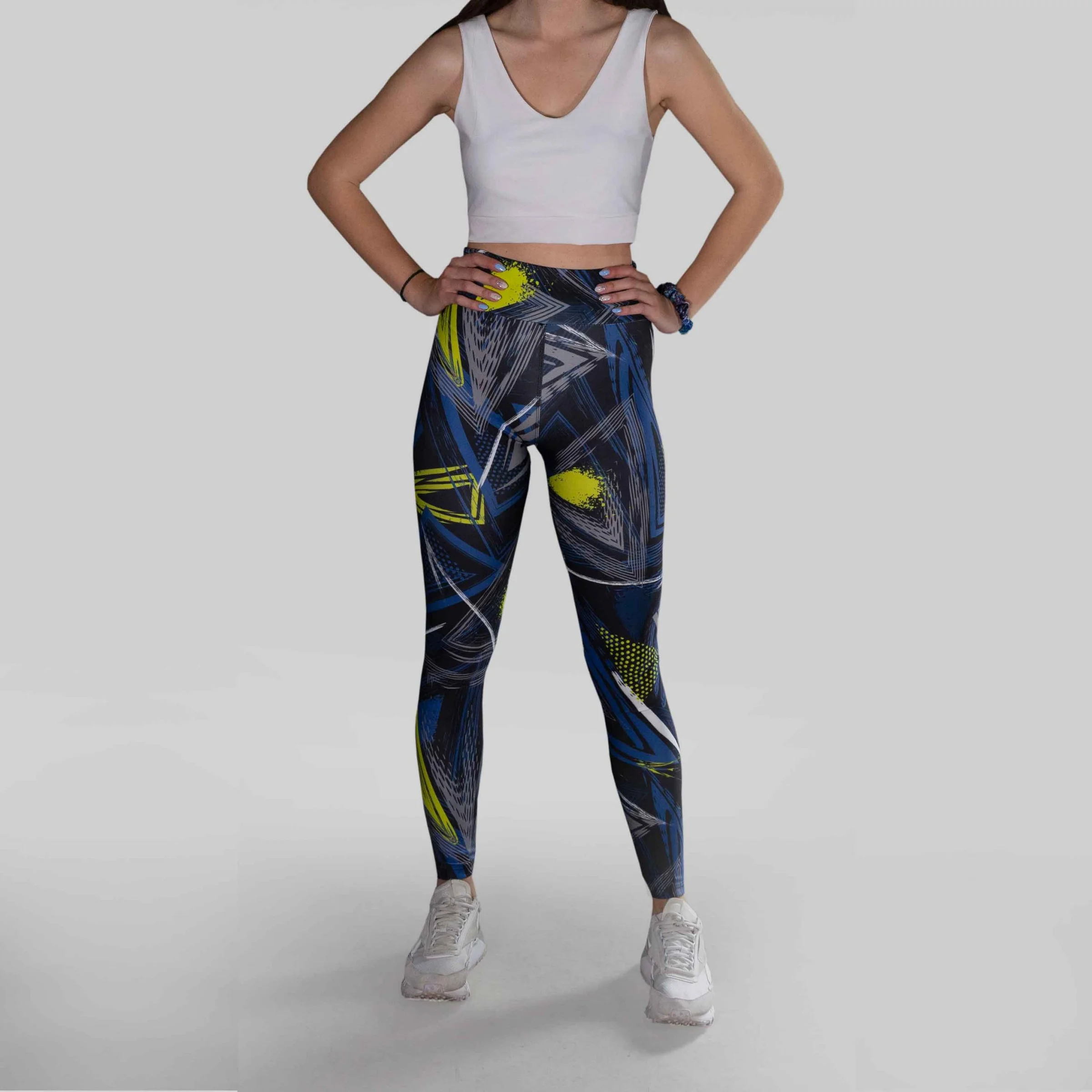 Φωτογραφία προϊόντος: LUCKYJOJO Electric Yellow and Blue Print Leggings by Lucky Jojo