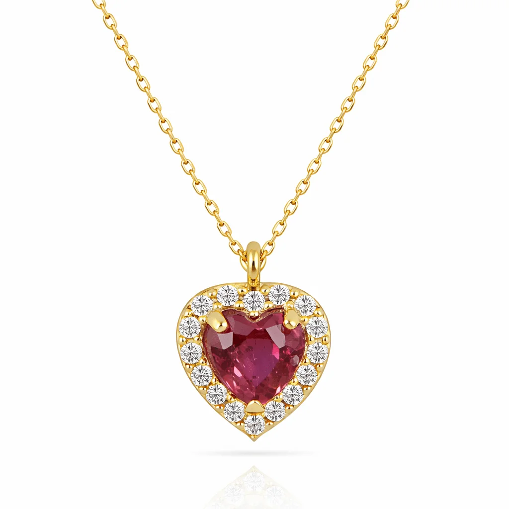 Φωτογραφία προϊόντος: fenixjewelry Κολιε Γυναικειο κ14 Χρυσο Καρδια Κοκκινο Ζιργκον 6335κκ