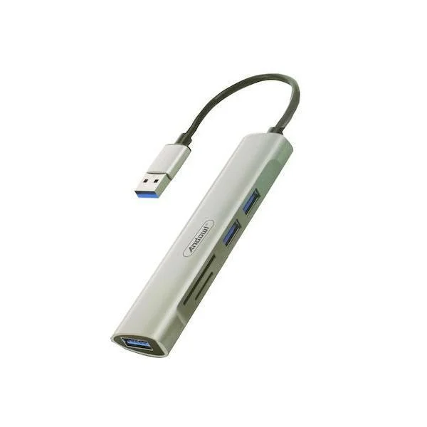 Φωτογραφία προϊόντος: OEM Andowl USB 3.0 Hub 5 Θυρών με σύνδεση USB-A Ασημί Q-HU3B