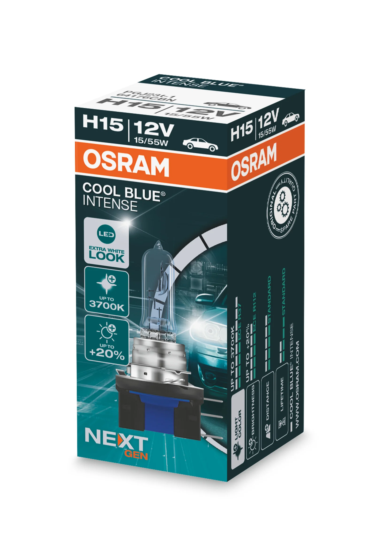 Φωτογραφία προϊόντος: OSRAM H15 12V 15 / 55W PGJ23t-1 Cool Blue INTENSE NextGeneration 3700K + 100% Περισσότερο Φως (64176CBN) 1τμχ