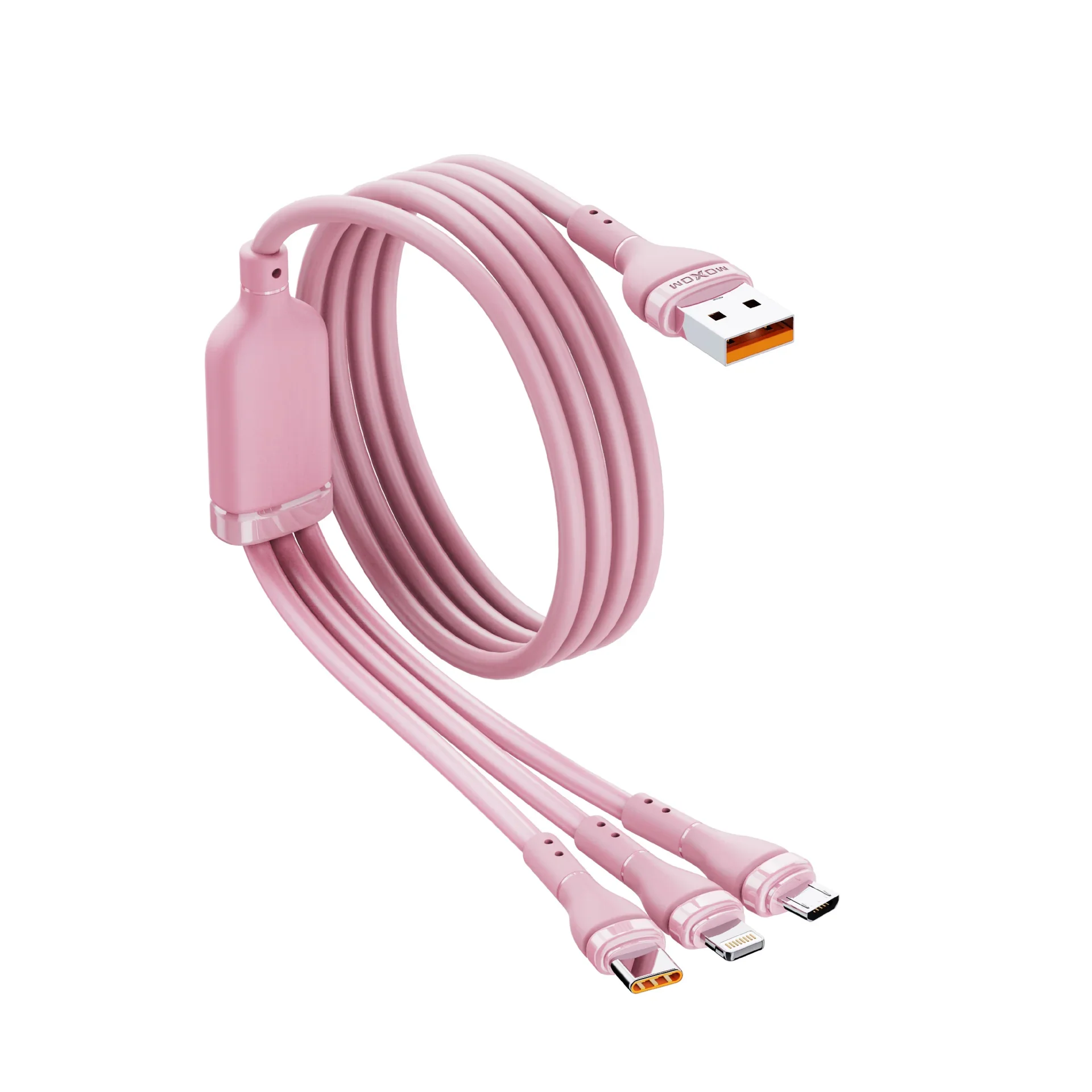 Φωτογραφία προϊόντος: Data Cable σιλικόνης 100W 1M 6A 3 σε 1 MOXOM MX-CB217 ΡΟΖ