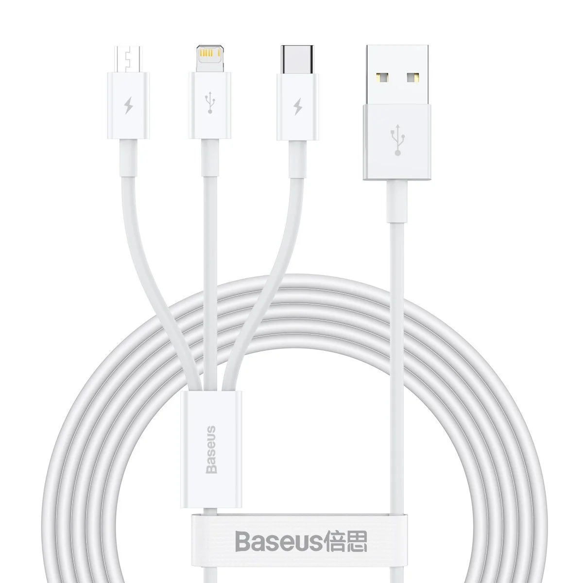 Φωτογραφία προϊόντος: Baseus Superior USB to micro USB / USB-C / Lightning 3.5A 1.2m (White)