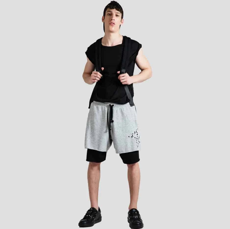 Φωτογραφία προϊόντος: Grey double hem shorts with P/COC embroidery sideways