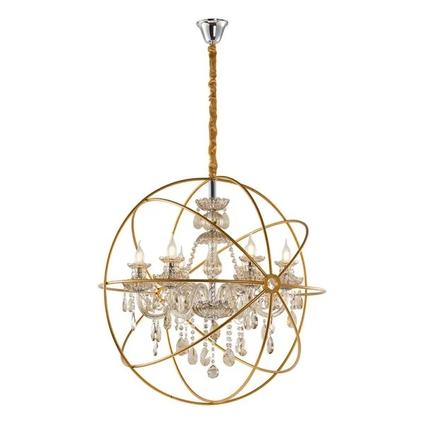 Φωτογραφία προϊόντος: Artekko Chandelier Πολυέλαιος 6φωτος σε Χρυσή Σφαίρα με Σαμπανιζέ Κρύσταλλο (80x80x80)cm