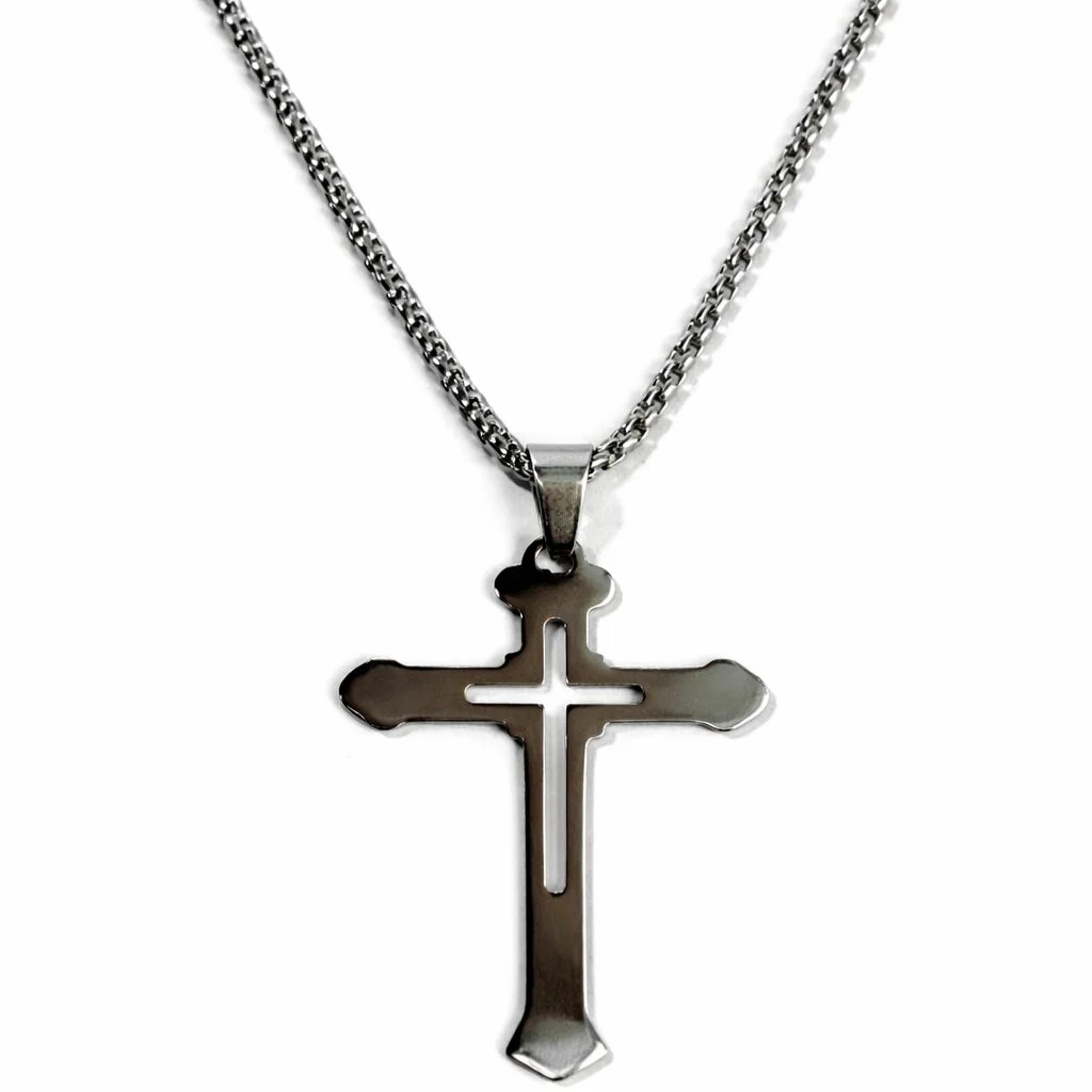 Φωτογραφία προϊόντος: Ghetto Men’s Stainless Steel Cross Necklace | Silver Finish