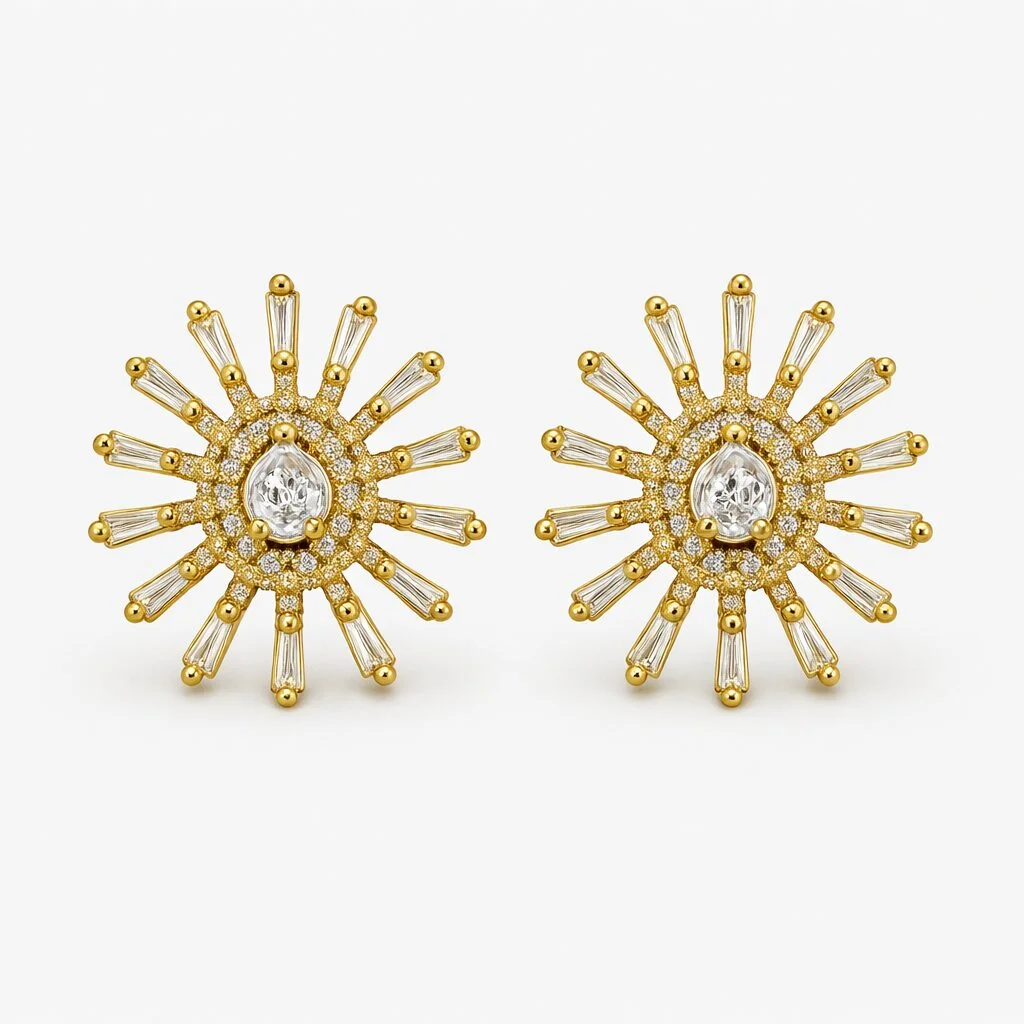 Φωτογραφία προϊόντος: Ghetto Sunburst Stud Earrings Gold Plated in Stainless Steel