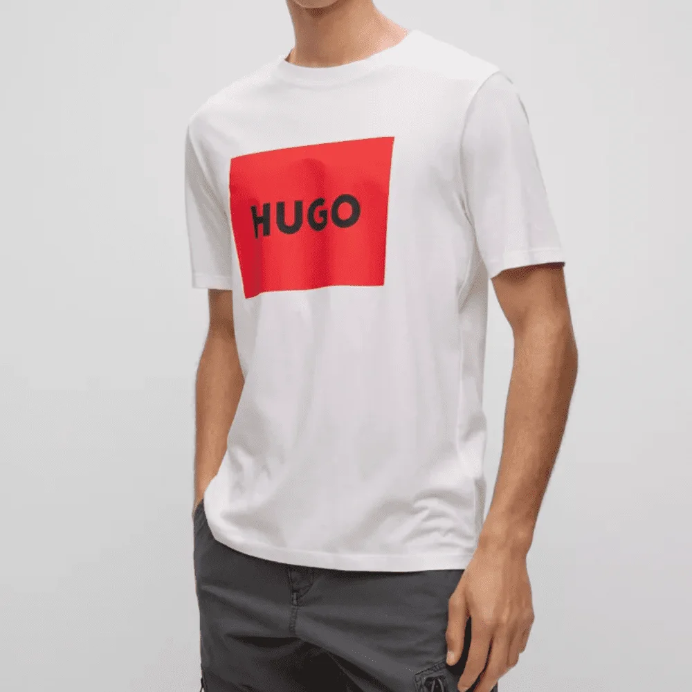 Φωτογραφία προϊόντος: HUGO MEN DULIVE222 COTTON T-SHIRT WITH RED LOGO LABEL WHITE