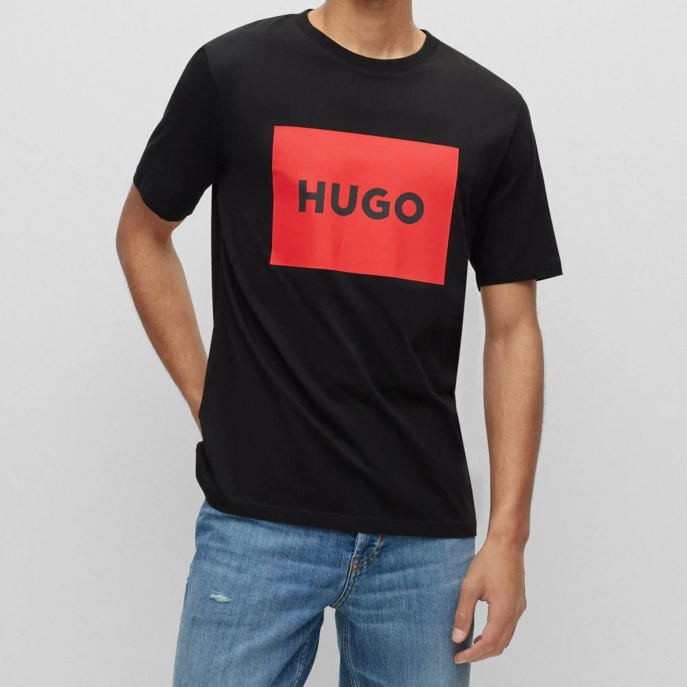 Φωτογραφία προϊόντος: HUGO MEN DULIVE222 COTTON T-SHIRT WITH RED LOGO LABEL BLACK