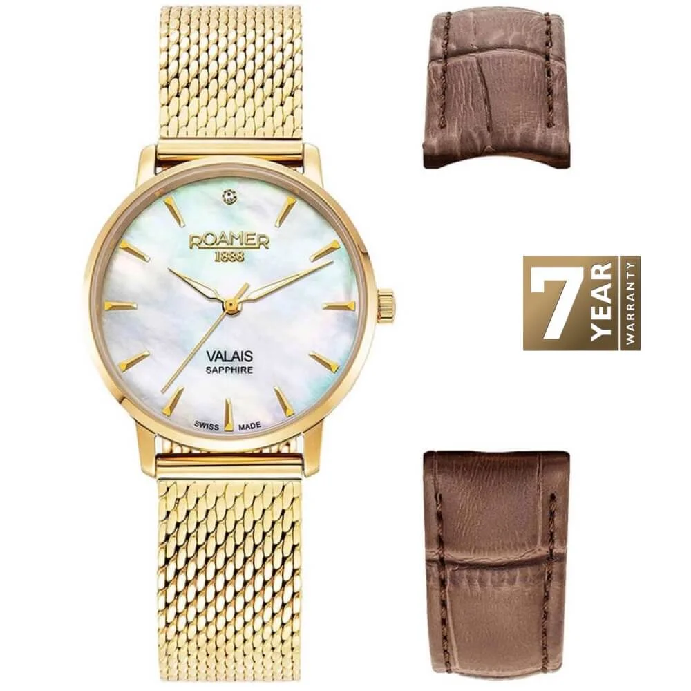 Φωτογραφία προϊόντος: Roamer, Ladies Gift Set, Valais Diamonds Gold Stainless Steel Bracelet 989847-48-10-05
