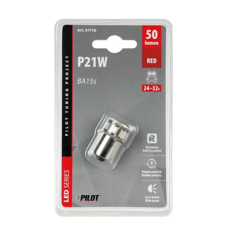 Φωτογραφία προϊόντος: Lampa P21W 24/32V Ba15s LED CAN-BUS Κόκκινη Διαθλάση, 50lm, 10xSMDx1CHIP, 1 Τεμ. (Φουντούκι) – L5771.8