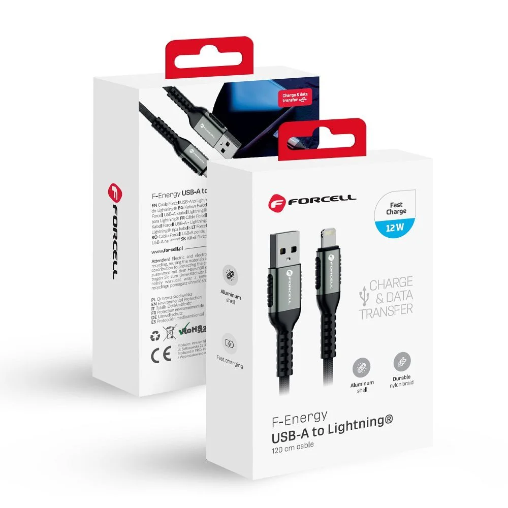 Φωτογραφία προϊόντος: . FORCELL F-ENERGY C257 cable USB A to Lightning 2,4A 12W Cafule 1,2 m black