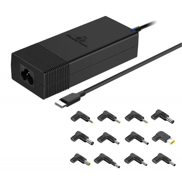 Φωτογραφία προϊόντος: POWERTECH φορτιστής laptop PT-1256 με 12 βύσματα, USB-C PD, 90W, μαύρος