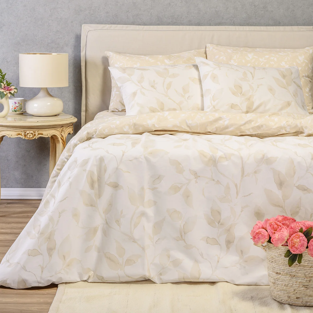 Φωτογραφία προϊόντος: Σετ Σεντόνια 160x200+32 Υπέρδιπλα Ultra Line Melinen Pearl Beige 100% βαμβακερόΜε Λάστιχο
