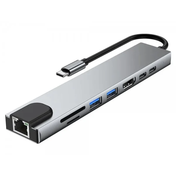 Φωτογραφία προϊόντος: POWERTECH docking station PTH-103, 8 θυρών, USB-C σύνδεση, 100W PD, γκρι