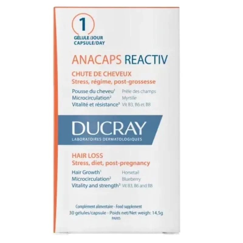 Φωτογραφία προϊόντος: Ducray Anacaps Reactiv Συμπλήρωμα Διατροφής Για Την Αντιμετώπιση Της Αντιδραστικής Τριχόπτωσης 30 Κάψουλες