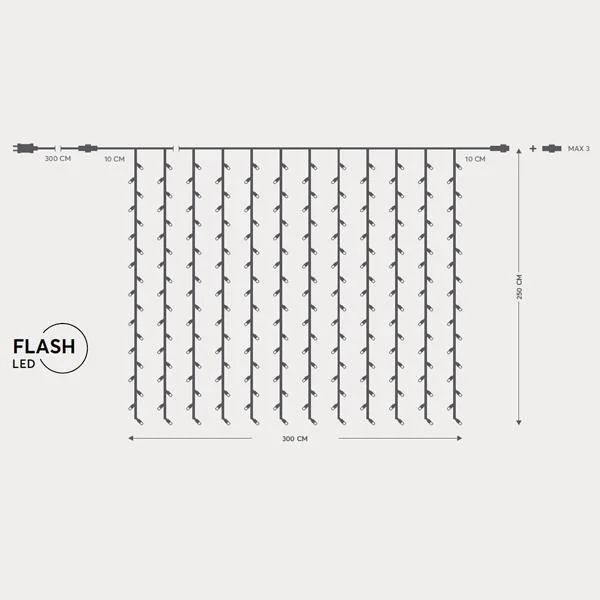 Φωτογραφία προϊόντος: Eurolamp Κουρτίνα 500 Flash LED Προέκταση 300cm Διάφανο Καλώδιο Θερμό Λευκό Φως 300x250cm IP44