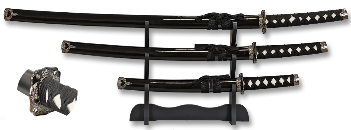 Φωτογραφία προϊόντος: ΣΠΑΘΙΑ TOLE10 Set black katanas, Total size: 46/71/95 cm, 32599