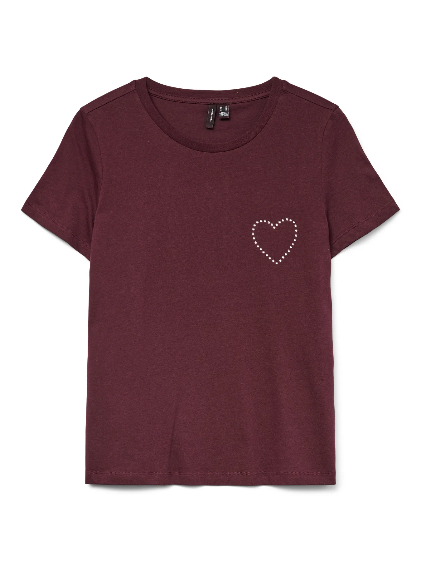 Φωτογραφία προϊόντος: Μπλούζα Γυναικεία T-Shirt με Διακοσμητικά Στρας σε σχήμα καρδιάς Μπορντό