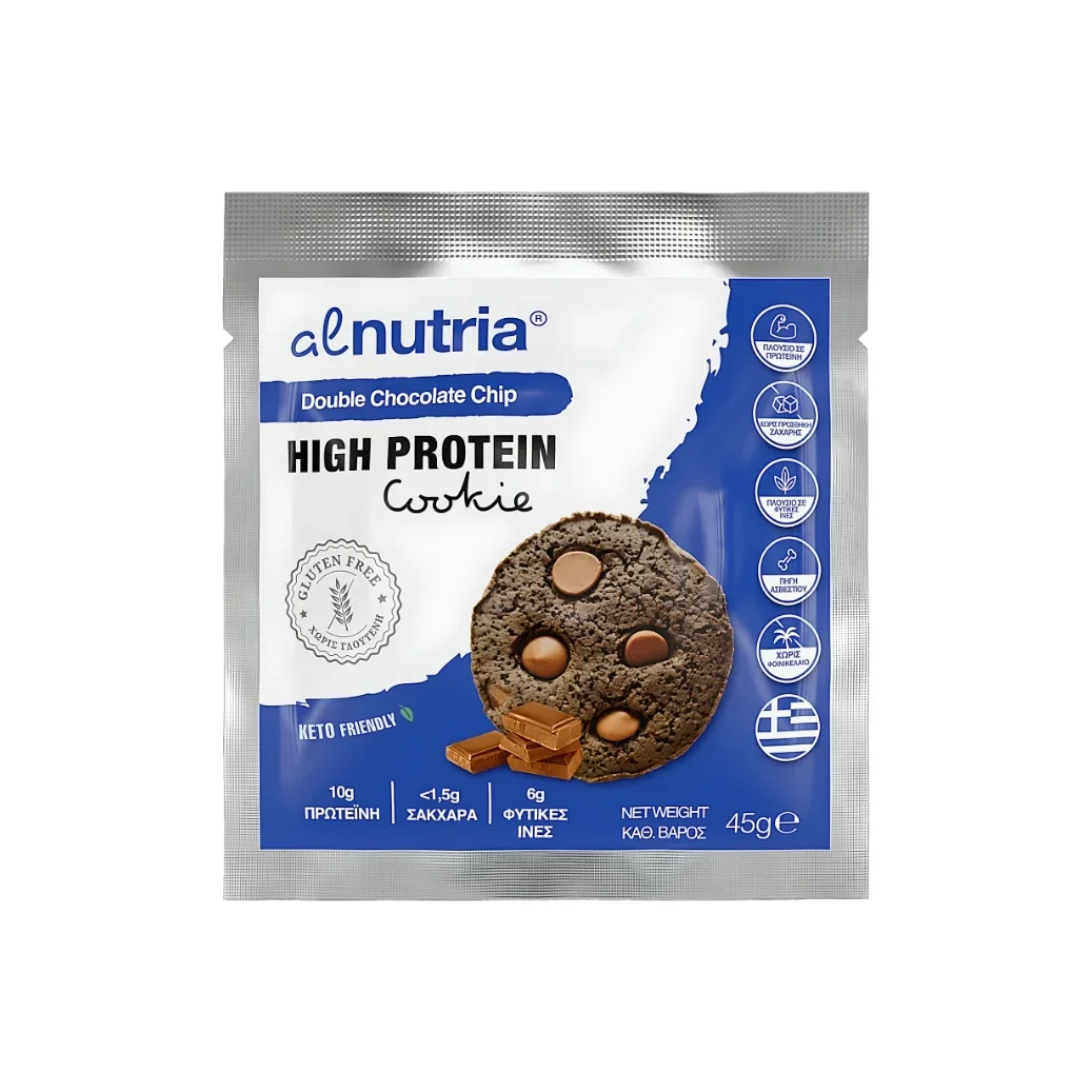 Φωτογραφία προϊόντος: Gluten Free Double Chocolate Chip High Protein Cookie 45g Alnutria