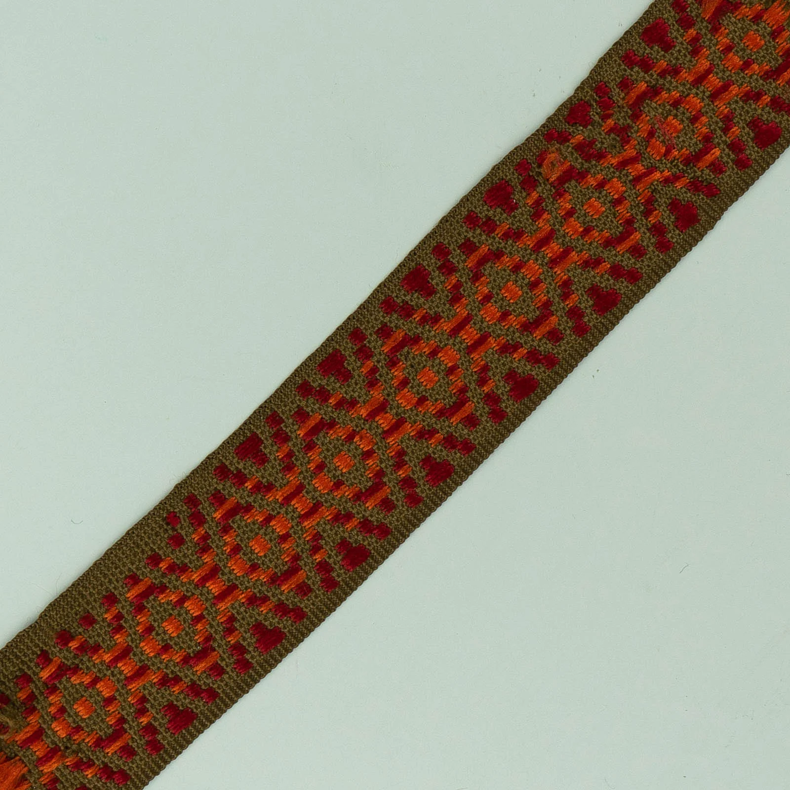 Φωτογραφία προϊόντος: Grosgrain Ribbon Ethnic Rhombus Beige - Red- Orange 2.5 Cm