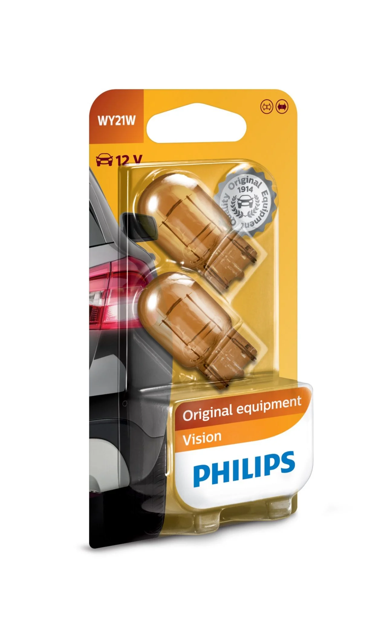 Φωτογραφία προϊόντος: PHILIPS WY21W 12V 21W W3x16d Vision Amber Original 12071B2 2τμχ