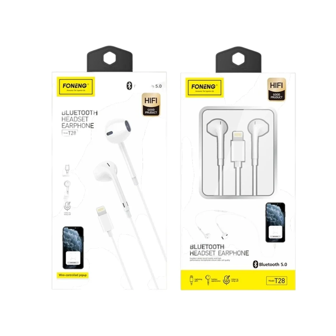 Φωτογραφία προϊόντος: FONENG T28 Wired Earphones Lightning με Μικρόφωνο 1.2M - White