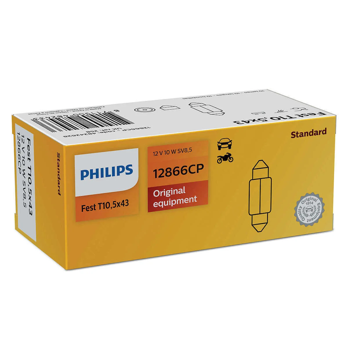 Φωτογραφία προϊόντος: PHILIPS 10W 12V SV8.5 43mm Festoon Vision/Standard (12866CP) 1τμχ