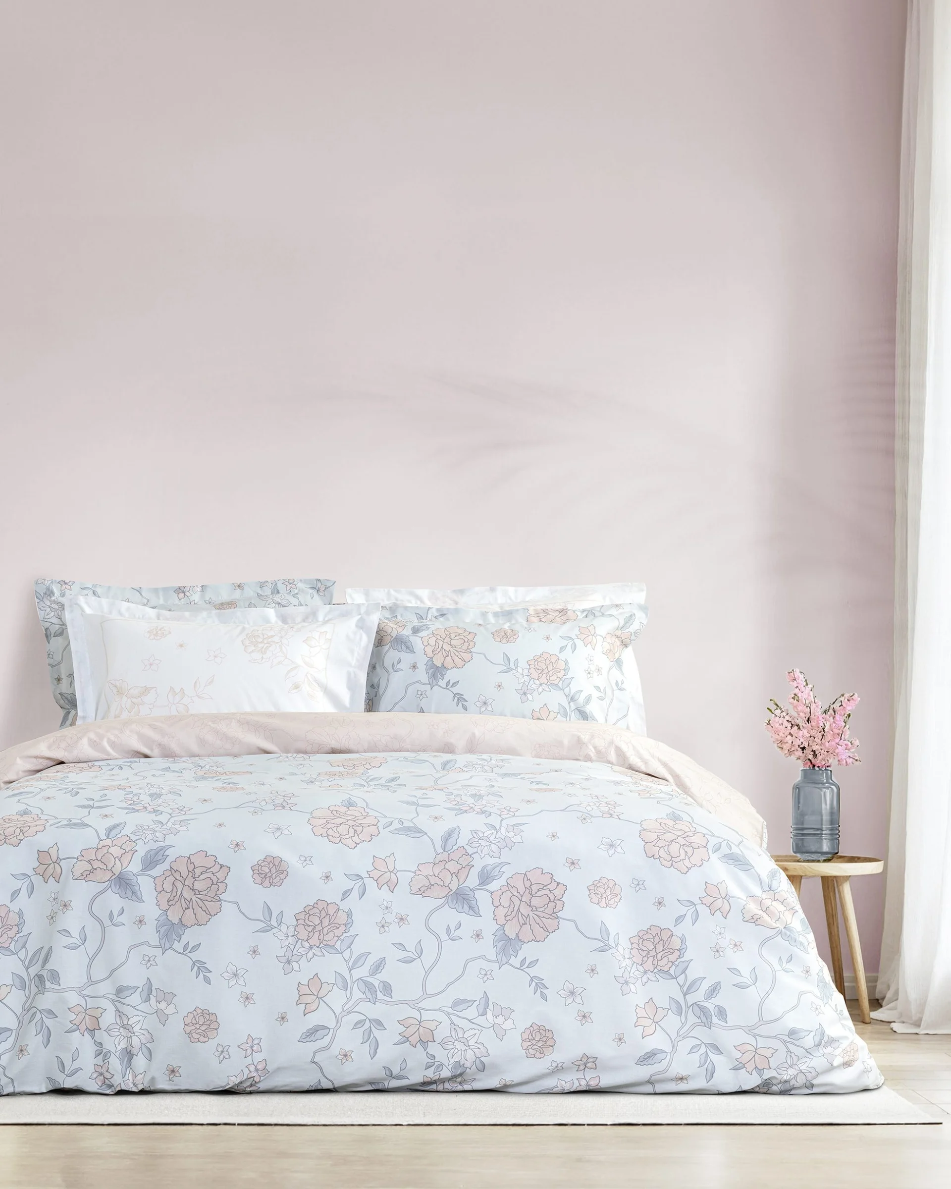 Φωτογραφία προϊόντος: Σετ Σεντόνια 270x280 King Size Nima Floral Dream Ciel-Powder 100% βαμβακερόΧωρίς Λάστιχο