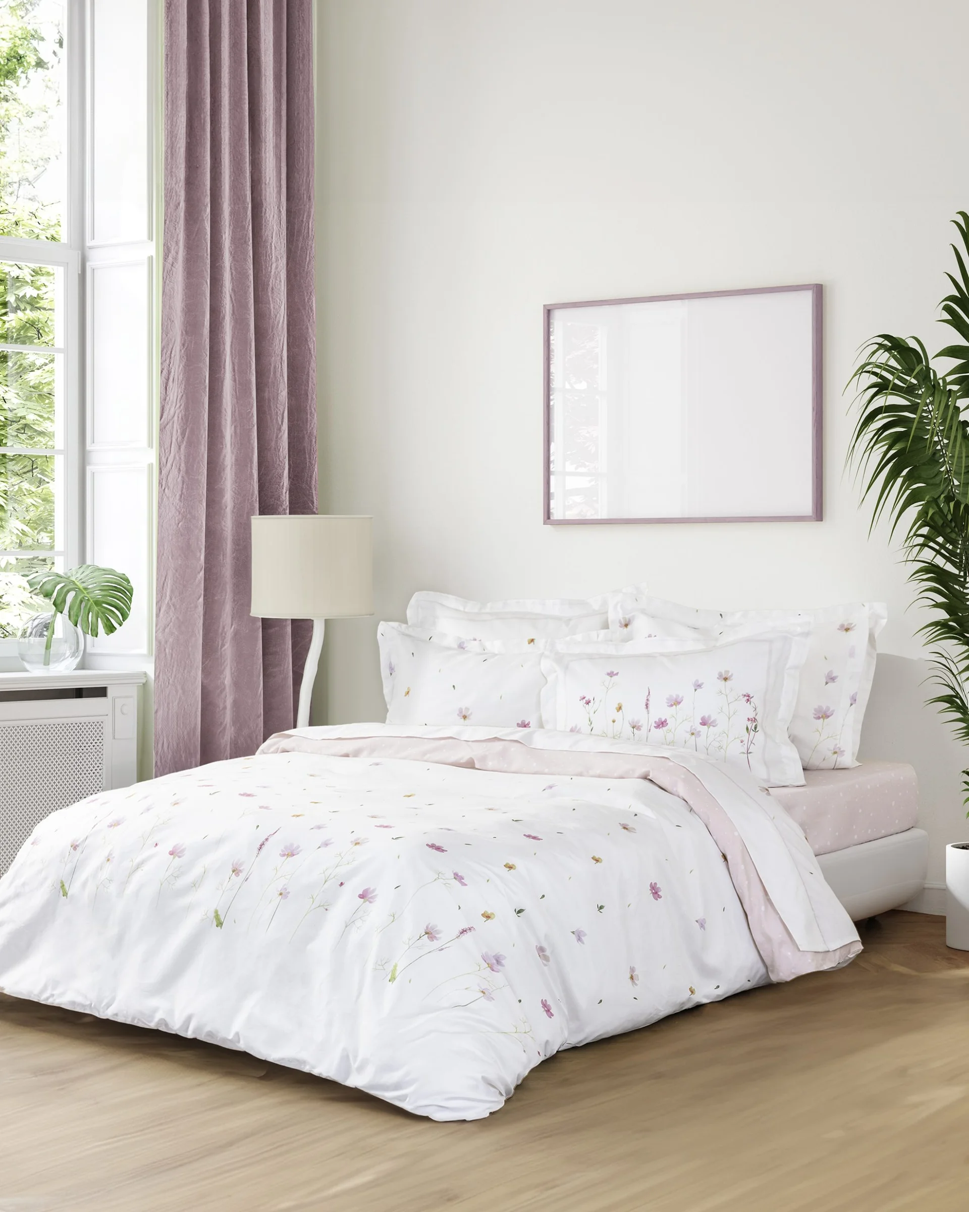 Φωτογραφία προϊόντος: Σετ Σεντόνια 180x200+32 King Size Nima Everbloom White-Pink Με Λάστιχο100% Βαμβακοσατέν