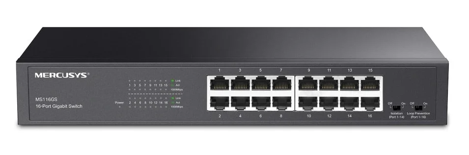 Φωτογραφία προϊόντος: MERCUSYS επιτραπέζιος/rack mount switch MS116GS, 16x Gigabit θυρές, V1.0