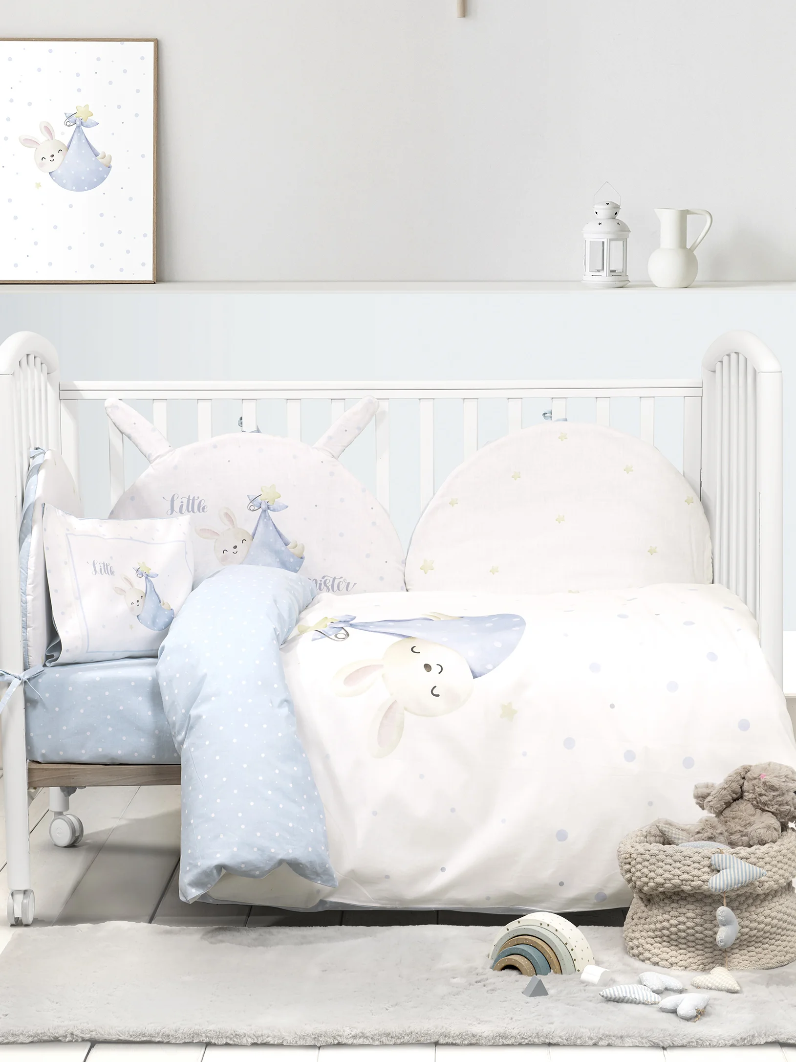Φωτογραφία προϊόντος: Πάντα Κούνιας 40x200 Nima Little Mister White-Ciel 100% βαμβακερό