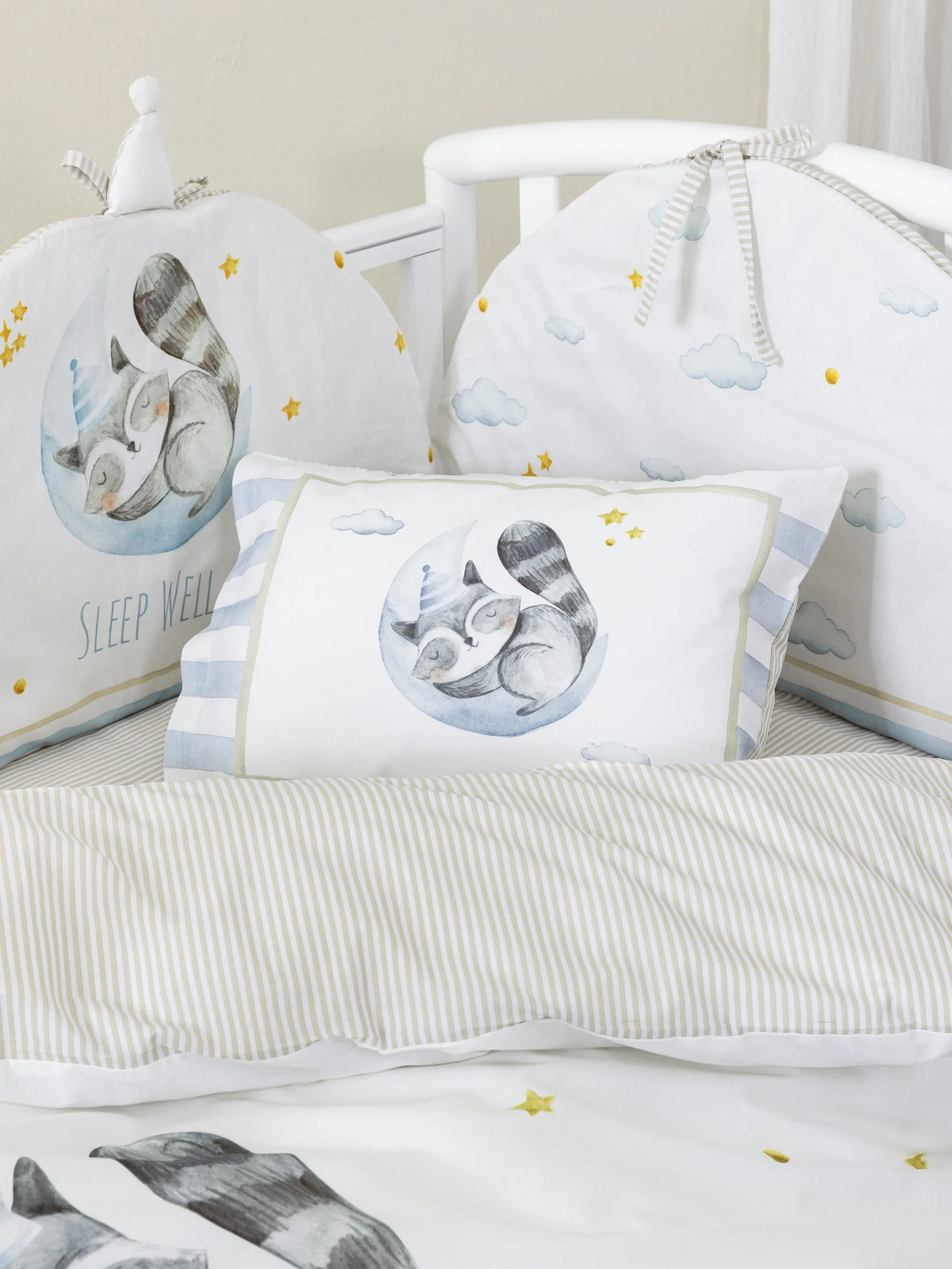 Φωτογραφία προϊόντος: Πάντα Κούνιας 40x200 Nima Sleepy Racoon Ciel 100% βαμβακερό