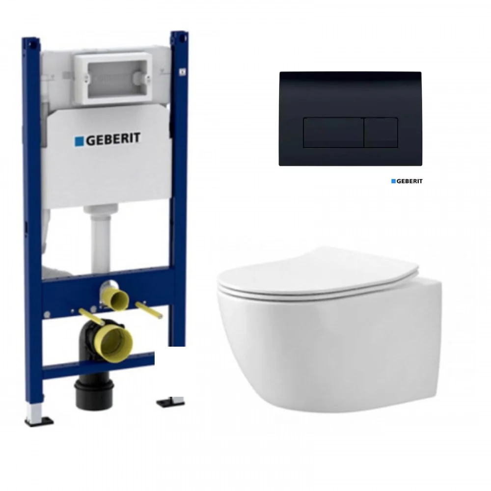 Φωτογραφία προϊόντος: Geberit Delta Duofix 111.153.00.3 Εντοιχιζόμενο Καζανάκι Γυψοσανίδας 12cm + Πλακέτα Geberit Delta 50 Μαύρη + Λεκάνη Hanne Reme L500