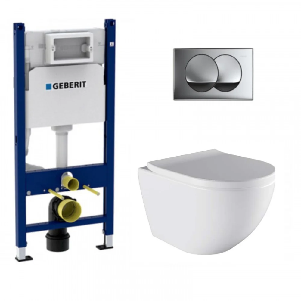 Φωτογραφία προϊόντος: Geberit Delta Duofix 111.153.00.3 Εντοιχιζόμενο Καζανάκι Γυψοσανίδας 12cm + Πλακέτα Geberit Delta 01 Chrome + Λεκάνη Hanne Reme Tornado