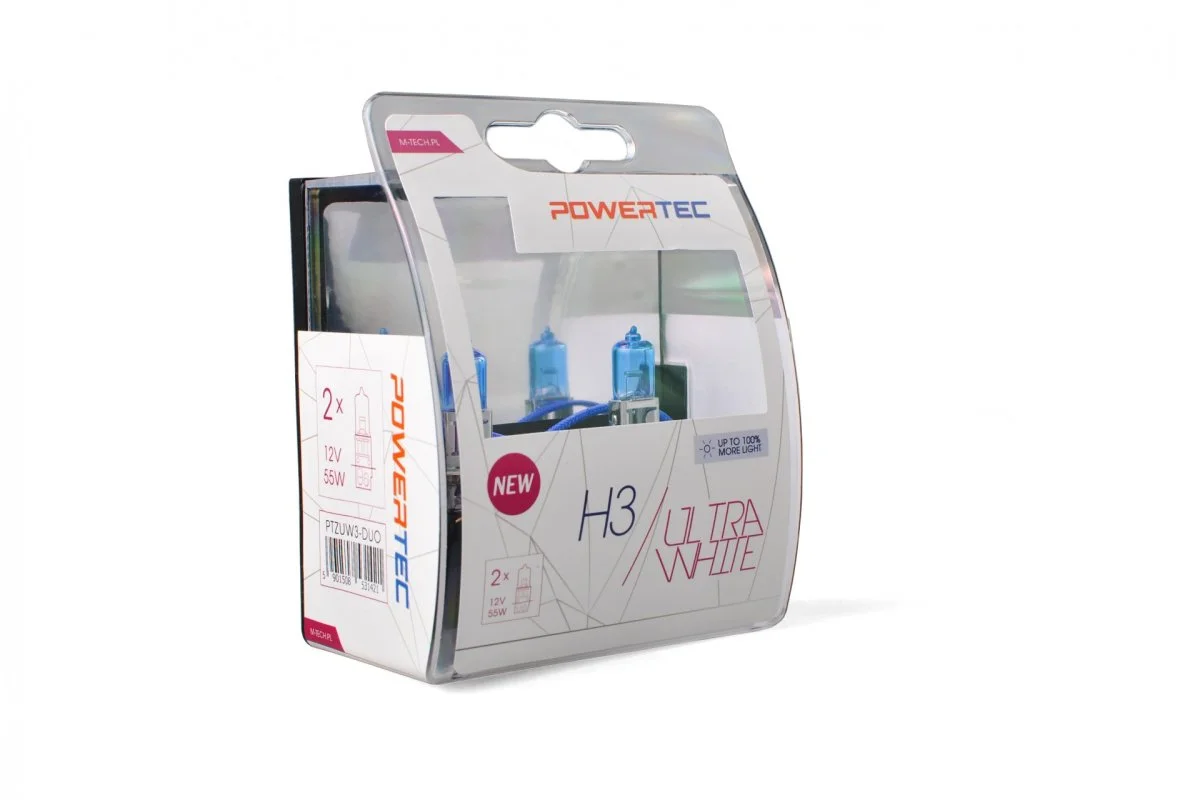 Φωτογραφία προϊόντος: M-tech H3 12V 55W PK22s POWERTEC ULTRA WHITE 2ΤΕΜ. M-TECH PTZUW3-DUO/MT