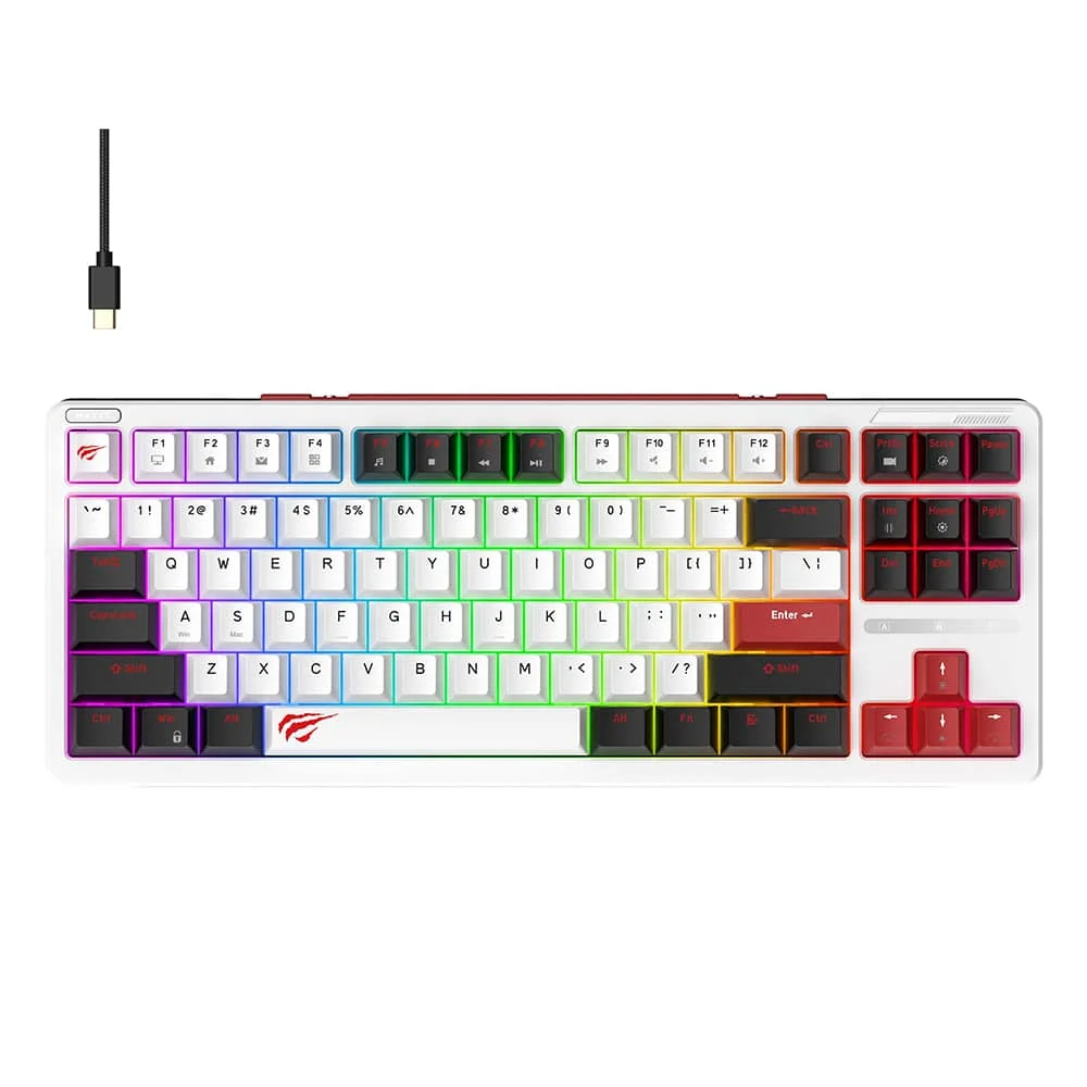 Φωτογραφία προϊόντος: Havit - Gaming Keyboard (kb902l) - USB-C, With Rgb Lights, 1.8m, 200ma - Black / White / Red