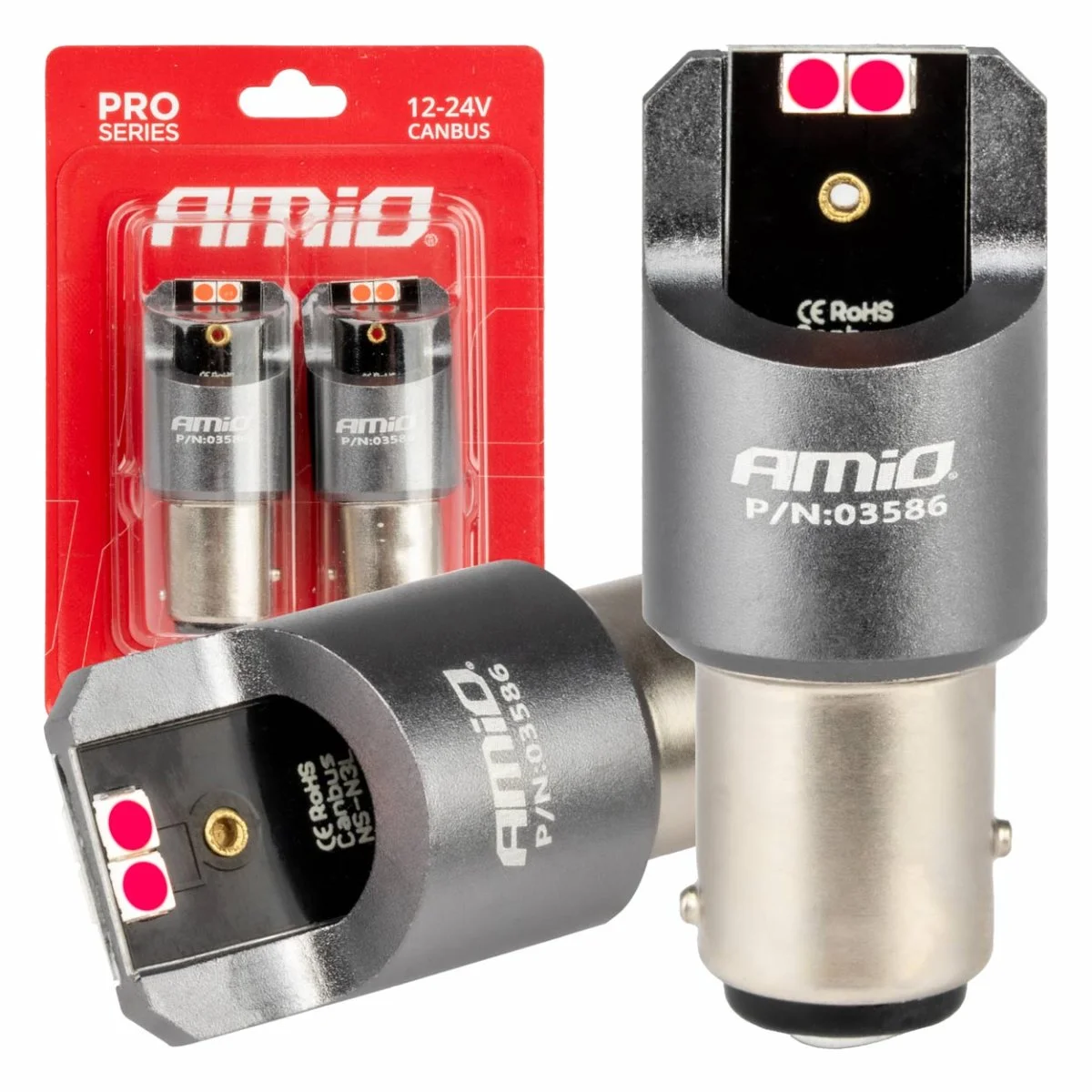 Φωτογραφία προϊόντος: AMIO ΛΑΜΠΑΚΙΑ P21/5W BAY15d 12/24V 6.000K 4xSMD LED CAN-BUS ΚΟΚΚΙΝΟ PRO SERIES AMIO - 2 Τεμ. 03586/AM