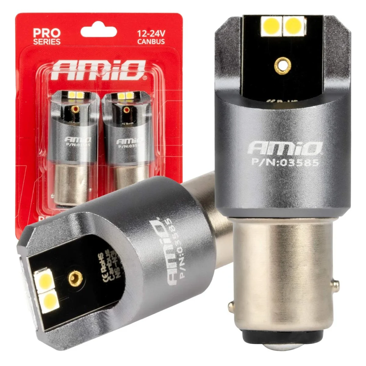 Φωτογραφία προϊόντος: AMIO ΛΑΜΠΑΚΙΑ P21/5W BAY15d 12/24V 6.000K 4xSMD LED CAN-BUS ΛΕΥΚΟ PRO SERIES AMIO - 2 Τεμ. 03585/AM