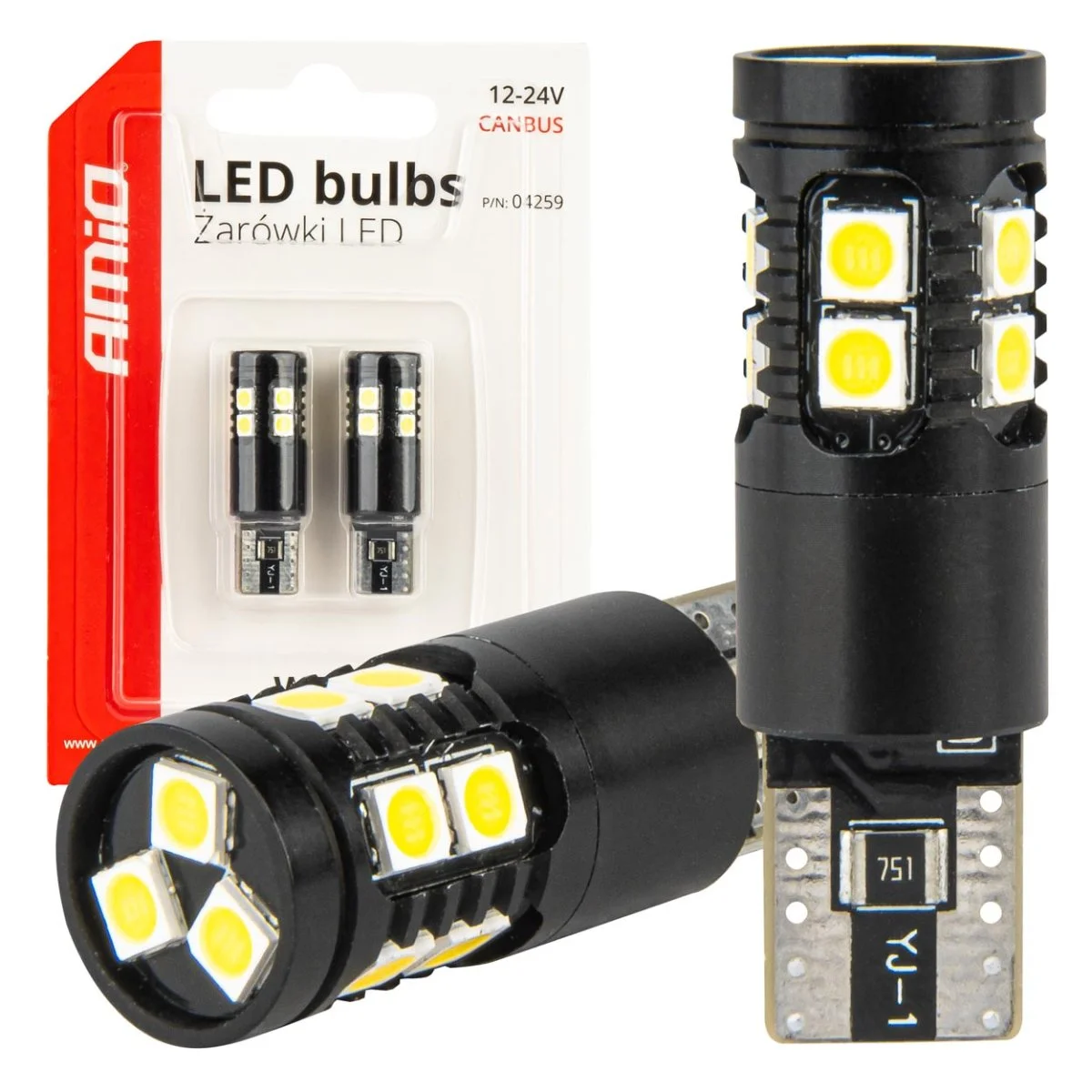 Φωτογραφία προϊόντος: AMIO ΛΑΜΠΑΚΙΑ T10 W5W 12V/24V LED CAN-BUS 13xSMD 3030 ΛΕΥΚΟ 5500K ΑΜΙΟ - 2 ΤΕΜ. 04259/AM
