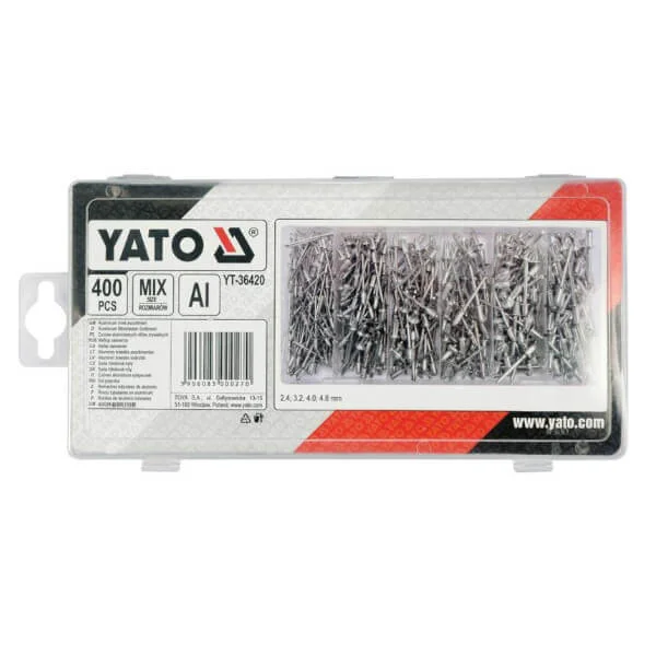 Φωτογραφία προϊόντος: YATO YT-36420 Πριτσίνια Αλουμινίου 2.4-4.8mm Σετ 400τμχ