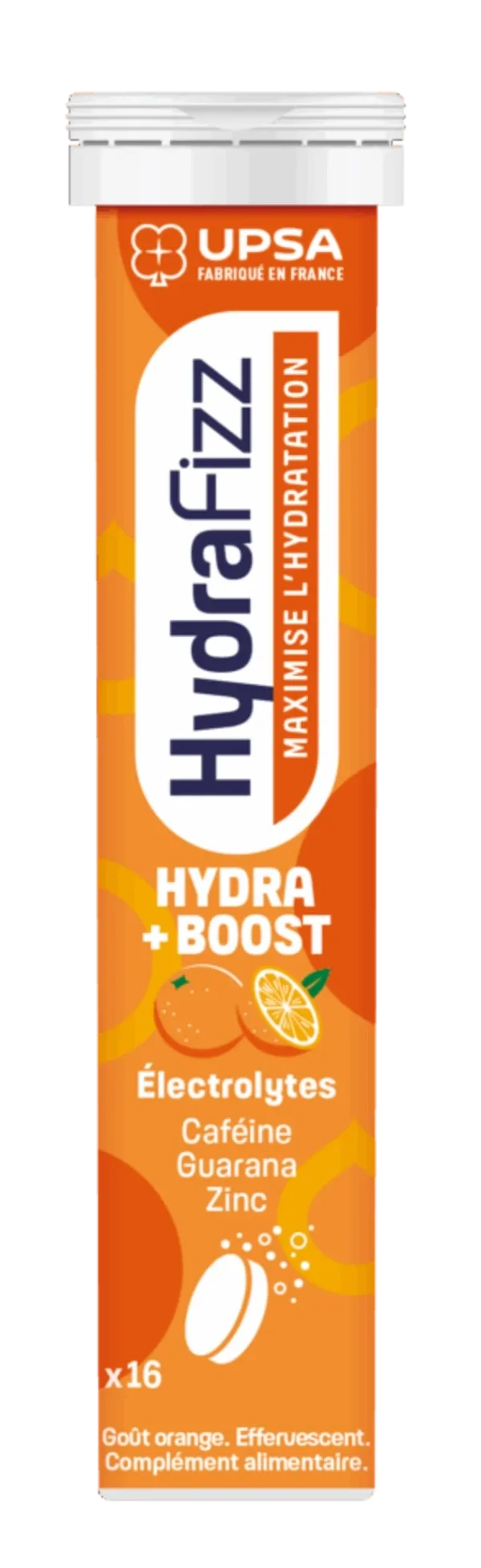 Φωτογραφία προϊόντος: UPSA HYDRAFIZZ Hydra + Boost Ηλεκτρολύτες με Γεύση Πορτοκάλι, 16 Αναβράζοντα Δισκία